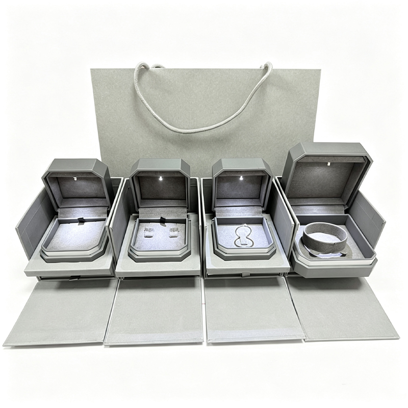 Grey Octagon LED Jewelry Box Set with Built-In LED Light
