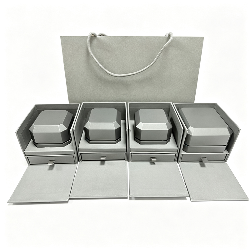Grey Octagon LED Jewelry Box Set with Built-In LED Light