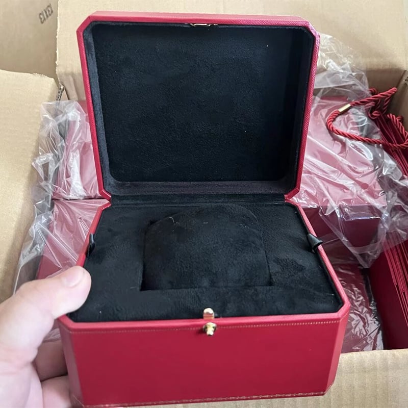 Luxury Octagonal Red PU Leather Watch Box Black Velvet Lining Single Watch Storage Gift Packaging Box Custom Logo