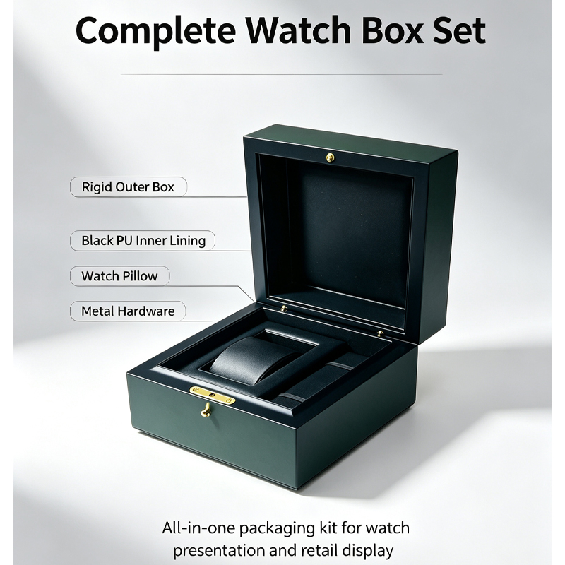 Luxury Green Wooden Single Watch Box, Custom Logo Watch Presentation Box with Full Gift Packaging Set