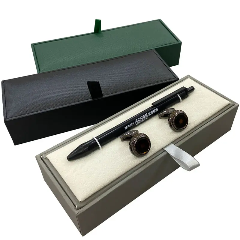 PU Leather Pen and Cufflinks Rigid Storage Box, Custom Business Accessory Case