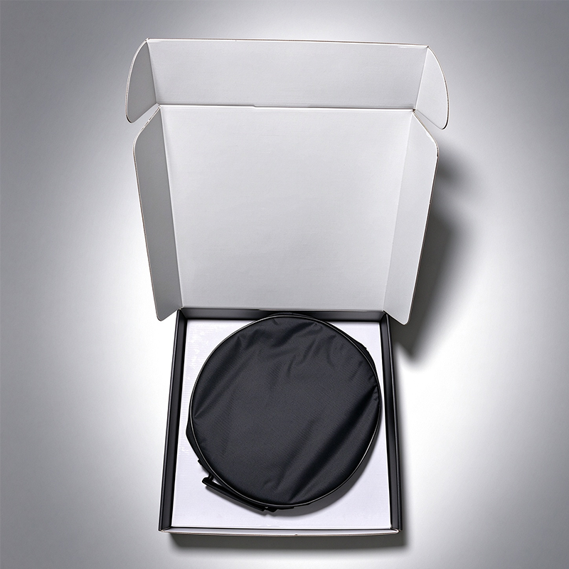 Open custom pizza stone set printed box with white interior, holding pizza stone carry bag, custom kitchen kit packaging(129b095de4).png