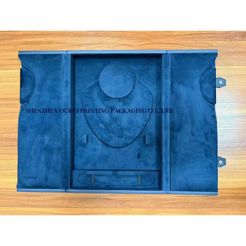 Premium Double-Open Jewelry Gift Box with Custom Logo, Blue Suede Interior for Necklaces