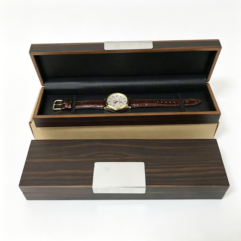 Single Slot Wooden Watch Box with a Custom Metal Logo Plate