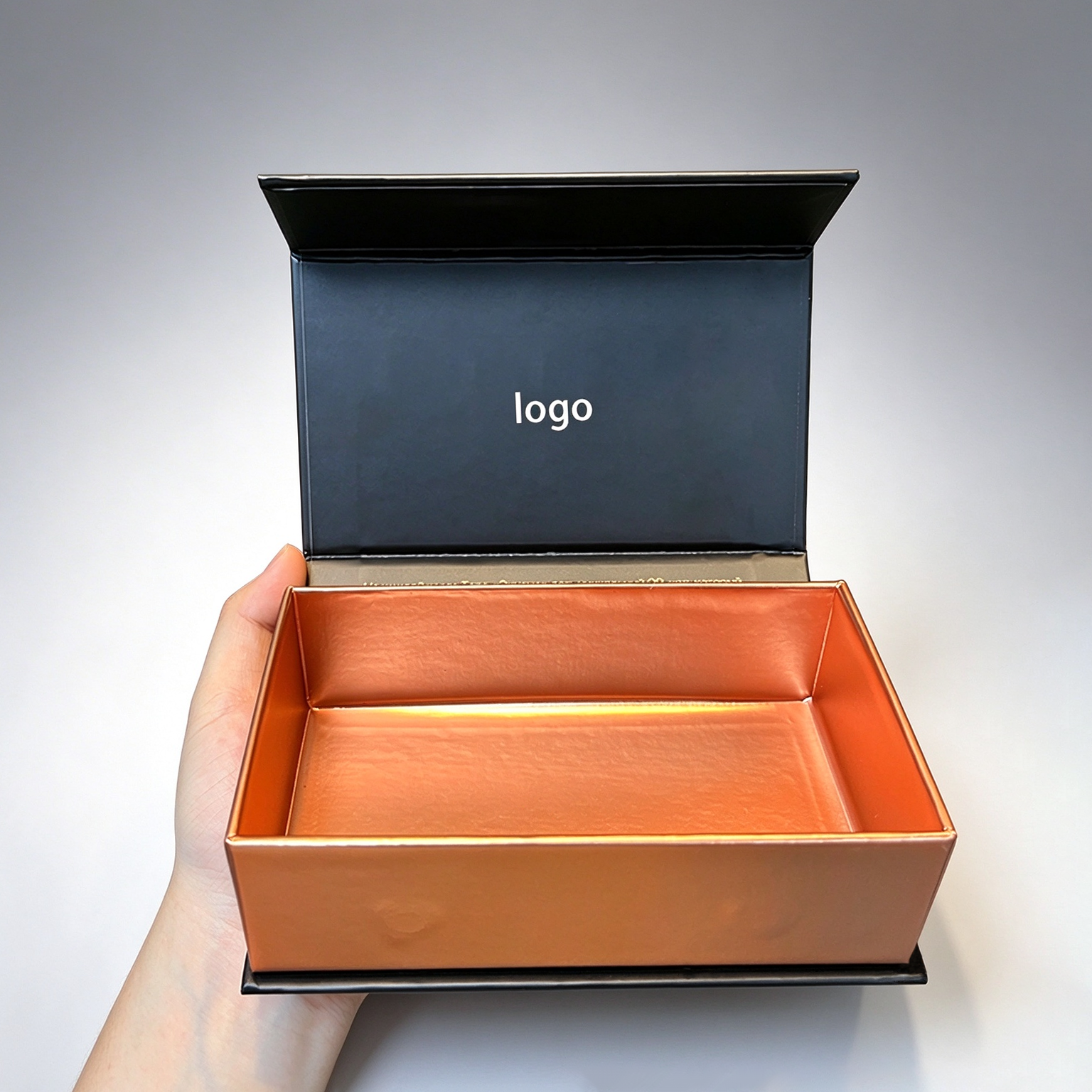 Custom Logo Black Magnetic Flip Tarot Card Gift Box, Copper Metallic Interior Rigid Box, Customizable Oracle Card Storage Packaging Wholesale