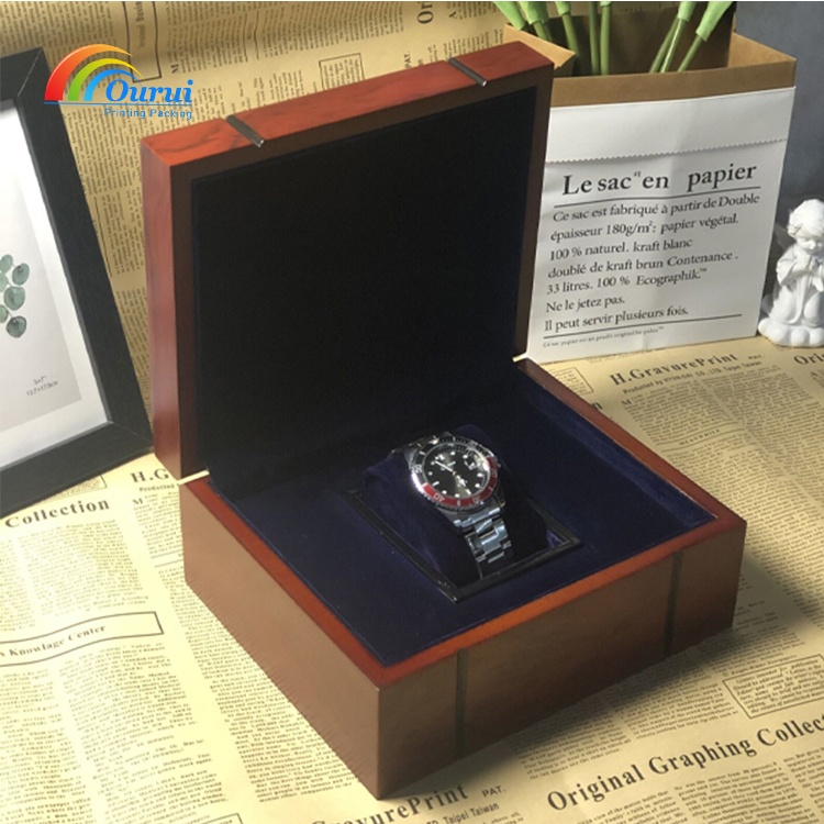 Custom Logo Luxury Burl Wood Watch Box, High Gloss Single Wristwatch Storage Box with Velvet Lining, Premium Watch Packaging Case