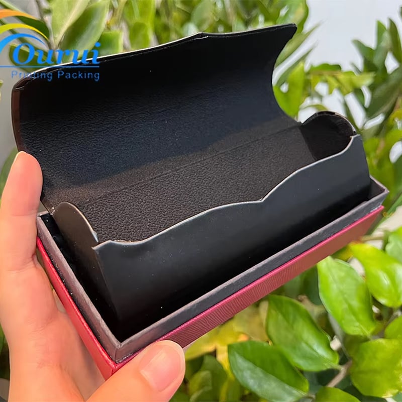 Luxury Red Saffiano PU Leather Sunglasses Case Custom Logo Hard Optical Eyeglasses Storage Box Soft Lining Brand Eyewear Packaging Box Wholesale