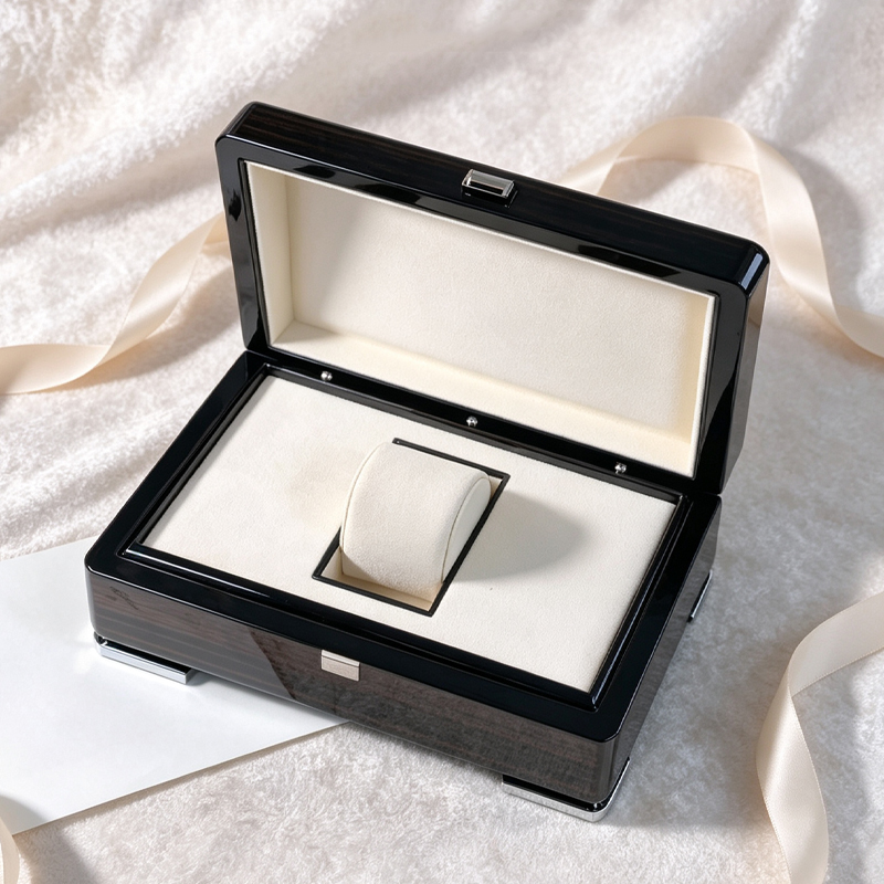 high gloss piano varnish solid wood single watch box luxury wooden watch storage case custom logo gift packaging box-2