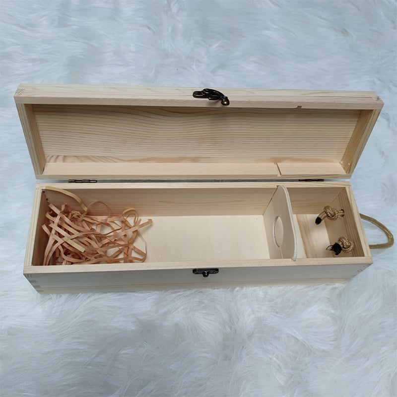 Wholesale Unfinished Plain Wood Wine Storage Box Single Wine Bottle Gift Crate Shredded Paper Packaging Wooden Wine Box For Wedding Gift