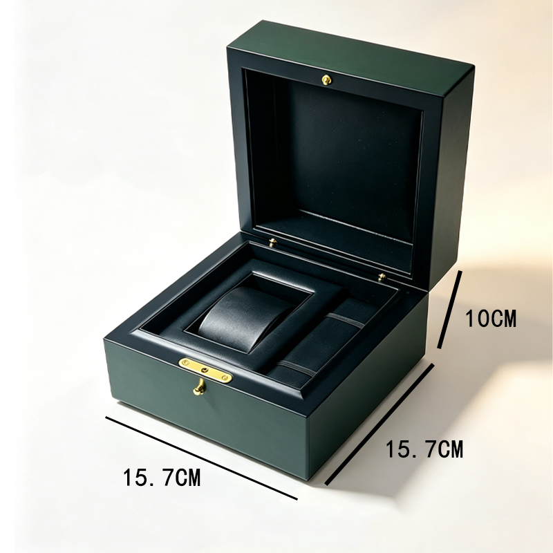 Luxury Green Wooden Single Watch Box, Custom Logo Watch Presentation Box with Full Gift Packaging Set