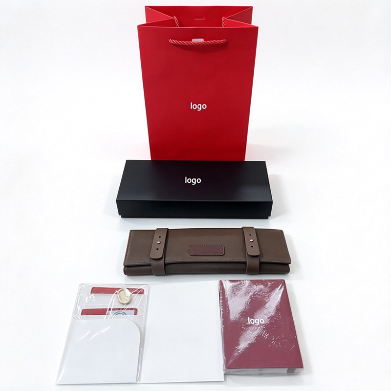 Full set watch packaging kit canvas watch roll, red gift tote bag, black box and accessories, white background(a372268758).jpg