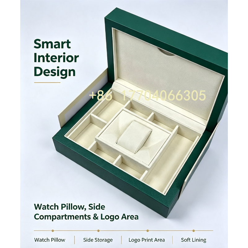 luxury green pu leather watch box high end wooden watch storage box custom logo watch gift packaging box for single wrist watch-1