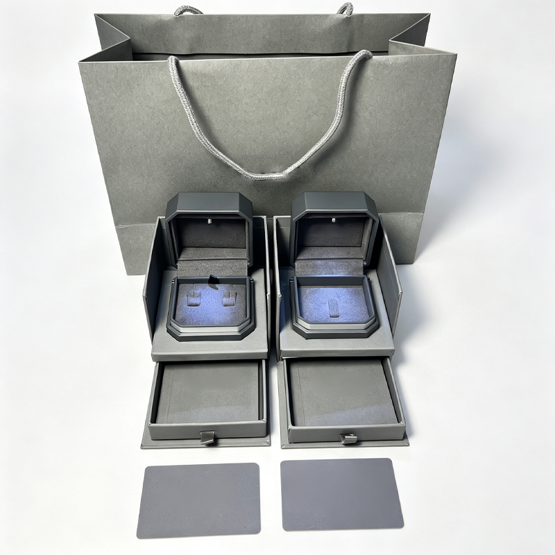 Grey Octagon LED Jewelry Box Set with Built-In LED Light