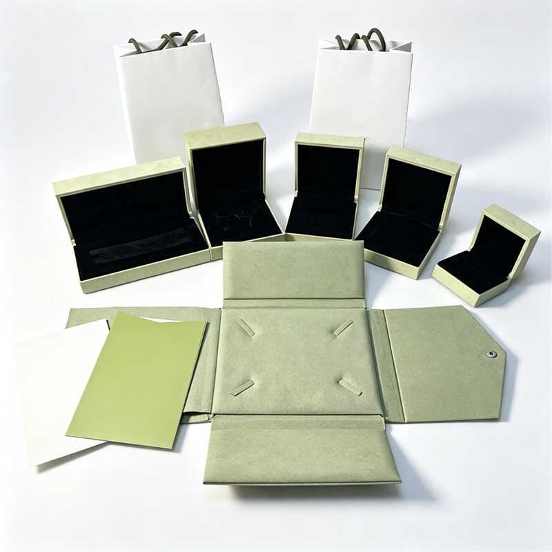 Luxury Green Microfiber Jewelry Gift Box Set, Ring Necklace Bracelet Storage Case