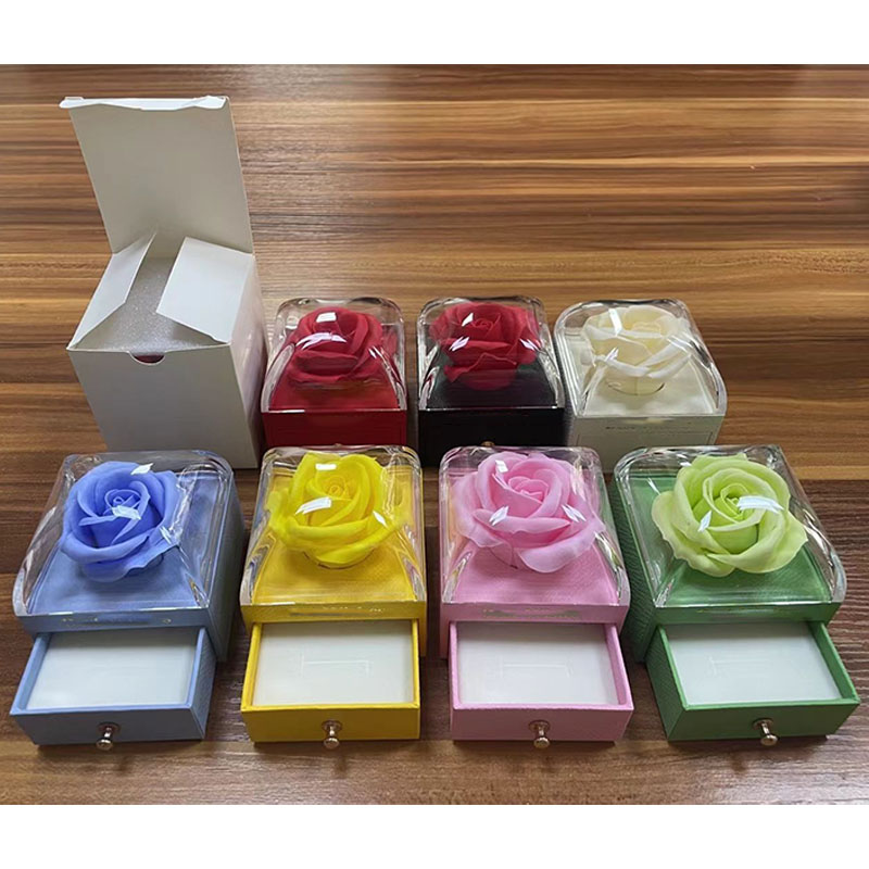 Macaron Color Drawer Soap Rose Jewelry Gift Box Acrylic Lid Ring Necklace Earrings Packaging Box Valentine Mother's Day Romantic Preserved Flower Gift Box