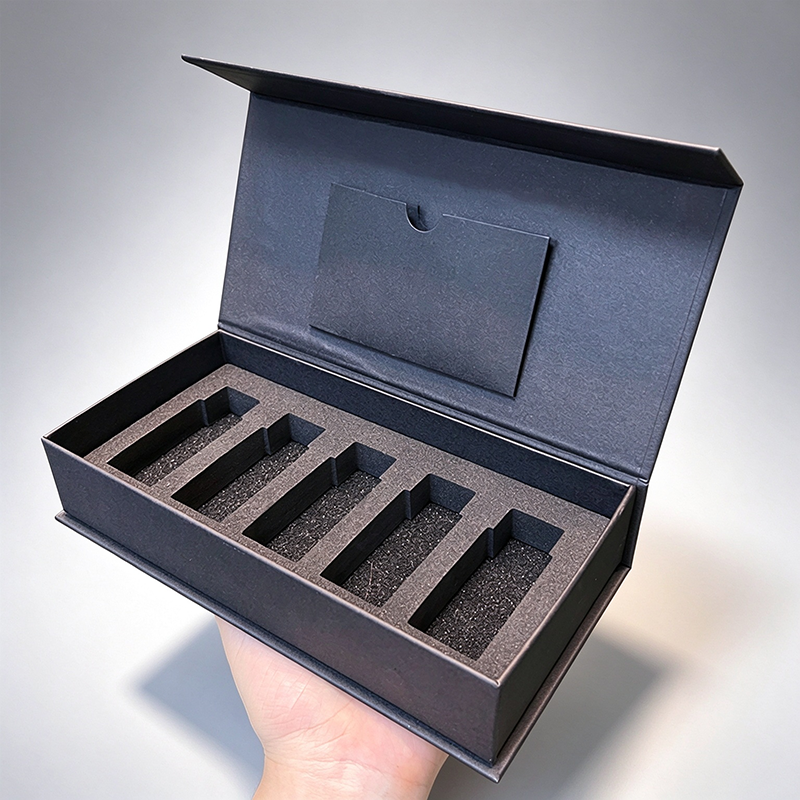 Custom Logo Black Rigid Flip Essential Oil Gift Box, 5 Bottles Foam Insert Packaging Box, Customizable Aromatherapy Paper Box Wholesale
