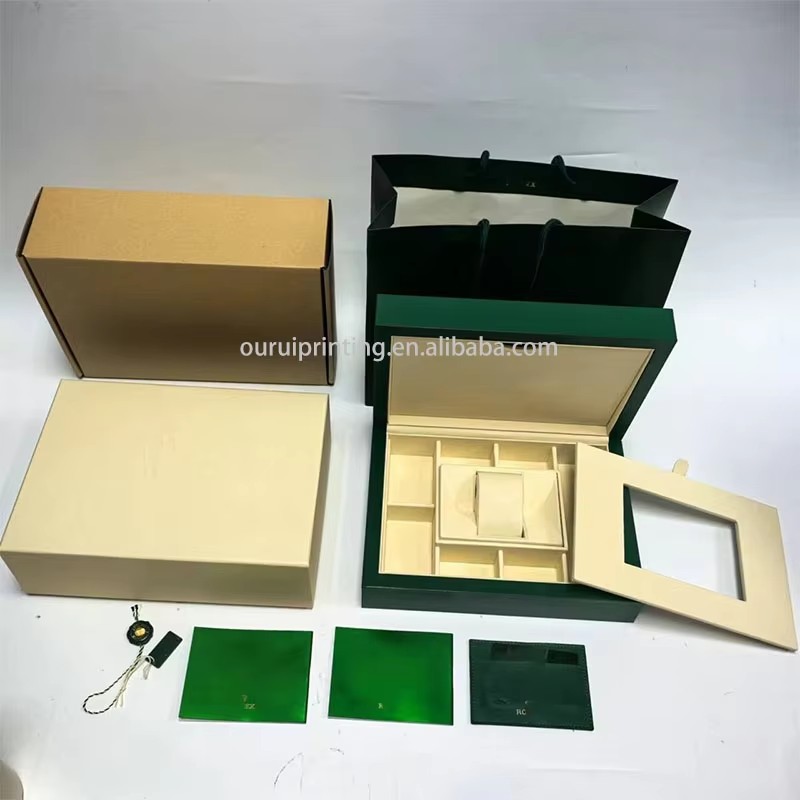 Luxury Green Rolex Watch Box Set with Full Accessories - Complete Packaging for High-End Watches