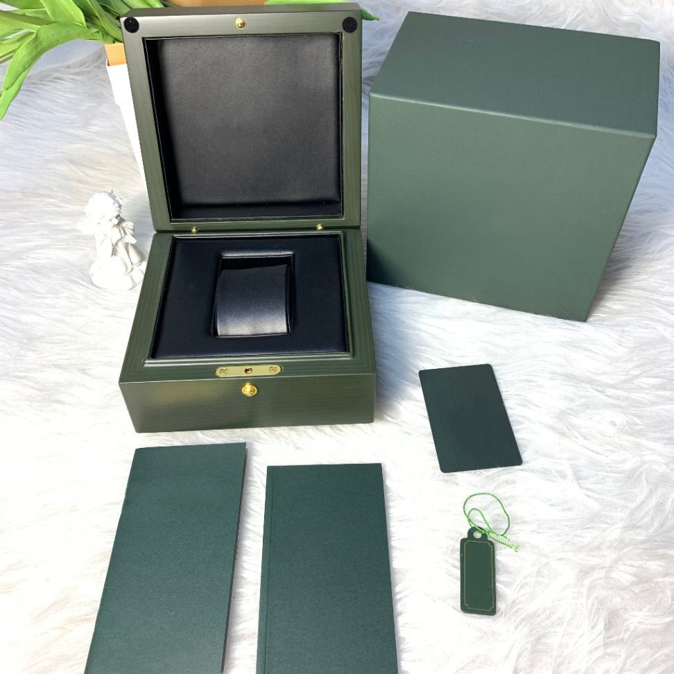 Luxury Dark Green Wooden Watch Box Custom Logo Single Wristwatch Storage Box with Full Set Packaging Accessories For Brand Watch Gift