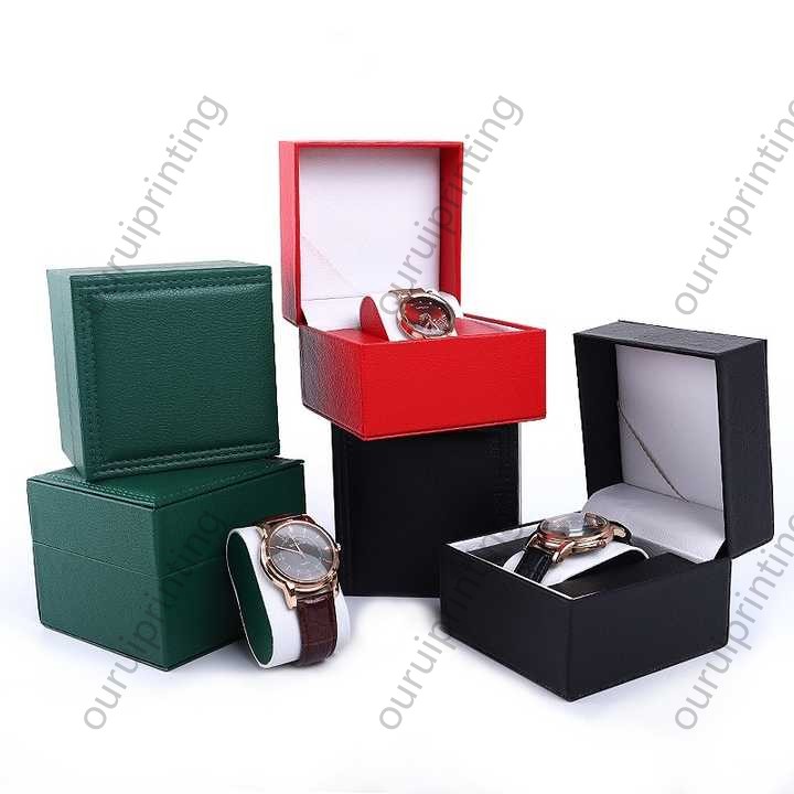 PU Leather Single Watch Gift Box 3 Colors Green Red Black Flip Wristwatch Packaging Box Custom Logo Watch Storage Case