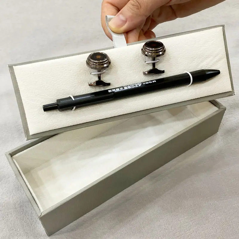 PU Leather Pen and Cufflinks Rigid Storage Box, Custom Business Accessory Case