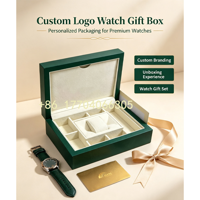 luxury green pu leather watch box high end wooden watch storage box custom logo watch gift packaging box for single wrist watch-2