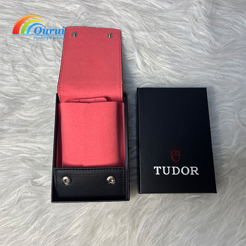 Custom Logo TUDOR Watch Box Black PU Leather Watch Case with Pink Velvet Lining