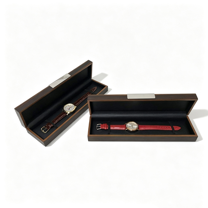 Single Slot Wooden Watch Box with a Custom Metal Logo Plate