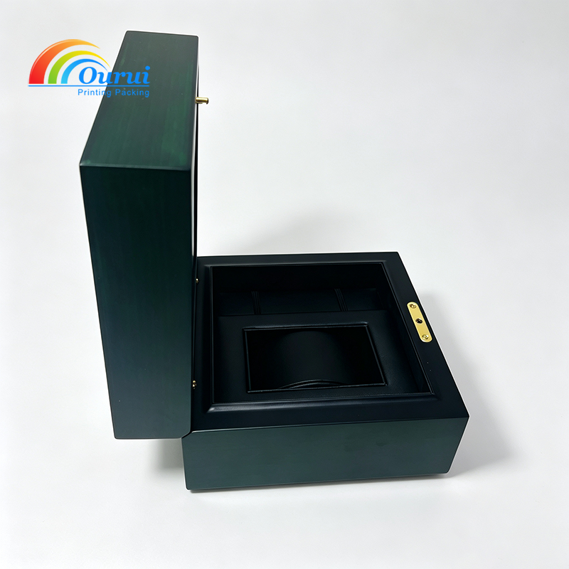 Luxury Green Wooden Single Watch Box, Custom Logo Watch Presentation Box with Full Gift Packaging Set