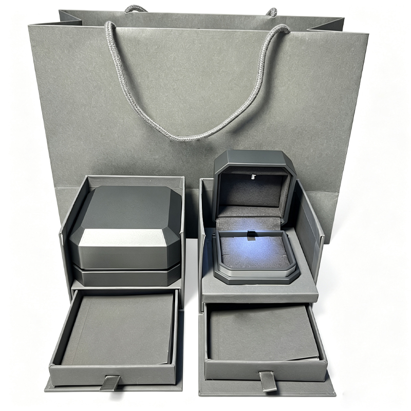Grey Octagon LED Jewelry Box Set with Built-In LED Light