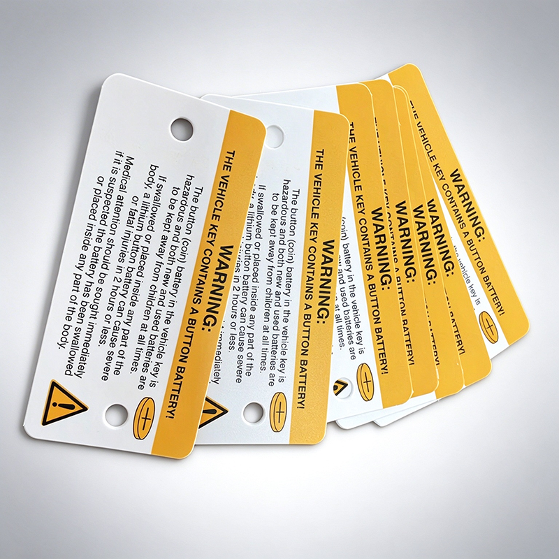 Custom Car Key Warning Hang Tags | Button Battery Safety Warning Tags