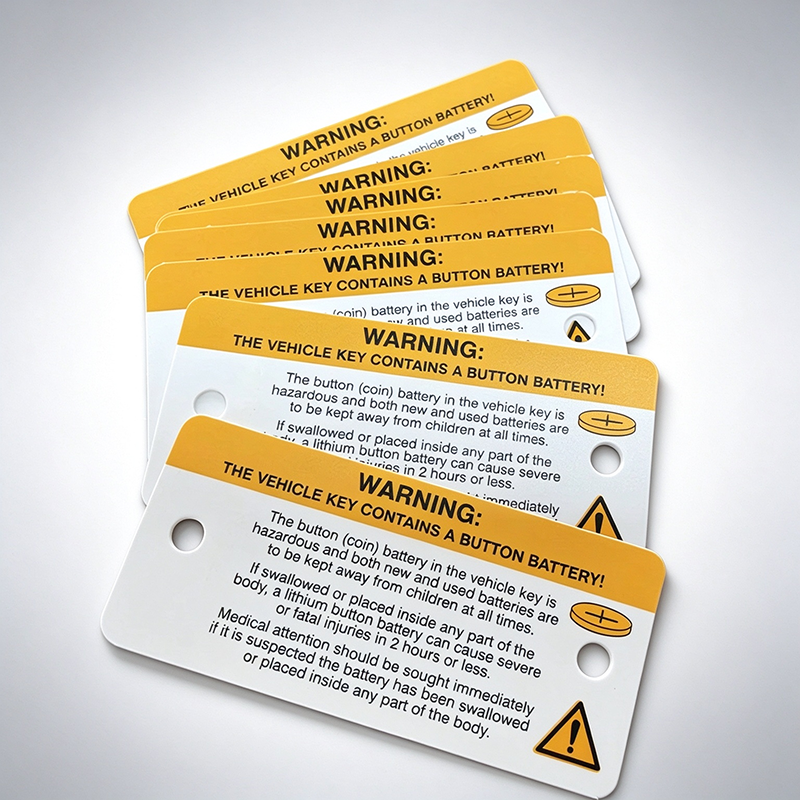 Custom Car Key Warning Hang Tags | Button Battery Safety Warning Tags
