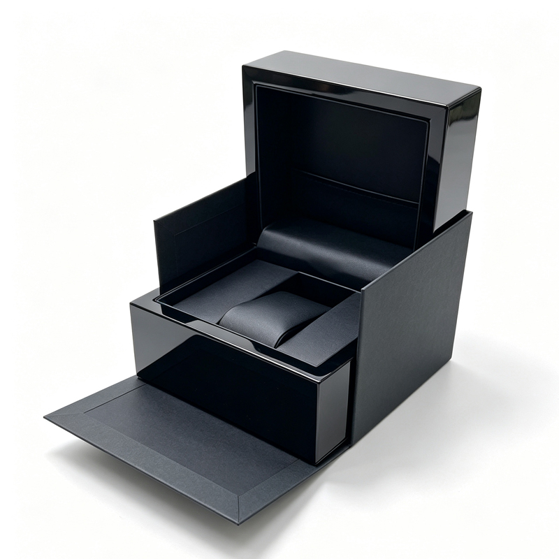 Black Wooden Watch Box with Piano-Gloss Lacquer and PU Leather Lining