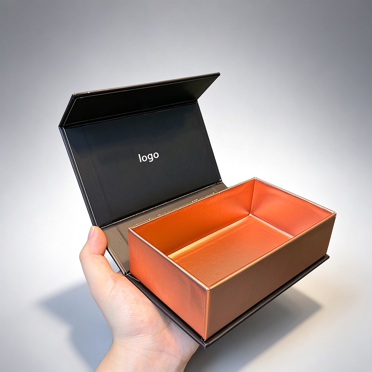 Custom Logo Black Magnetic Flip Tarot Card Gift Box, Copper Metallic Interior Rigid Box, Customizable Oracle Card Storage Packaging Wholesale
