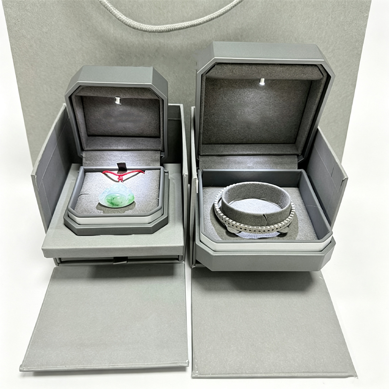 Grey Octagon LED Jewelry Box Set with Built-In LED Light