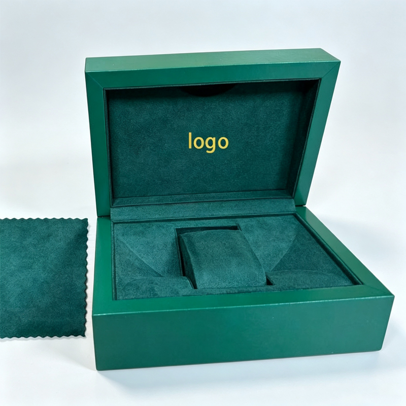 Custom Logo Watch Box with Suede Lining and Cleaning Cloth