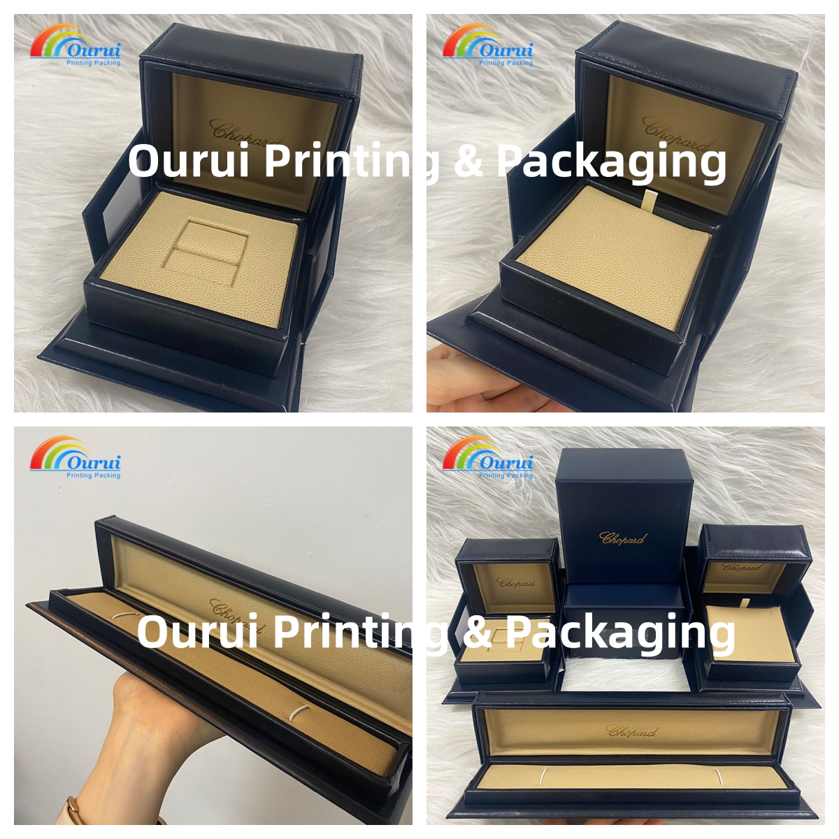 Custom Logo Luxury Dark Blue Leather Watch Box Set, High-end Watch Packaging Box with Pillow & Gift Bag, Branded Watch Storage Case