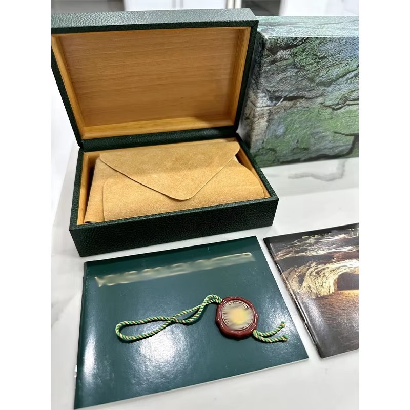 Authentic Brand Watch Box Complete Set with Booklet Label Large Yellow Pillow Lining Made of PU Leather and Metal Square Case