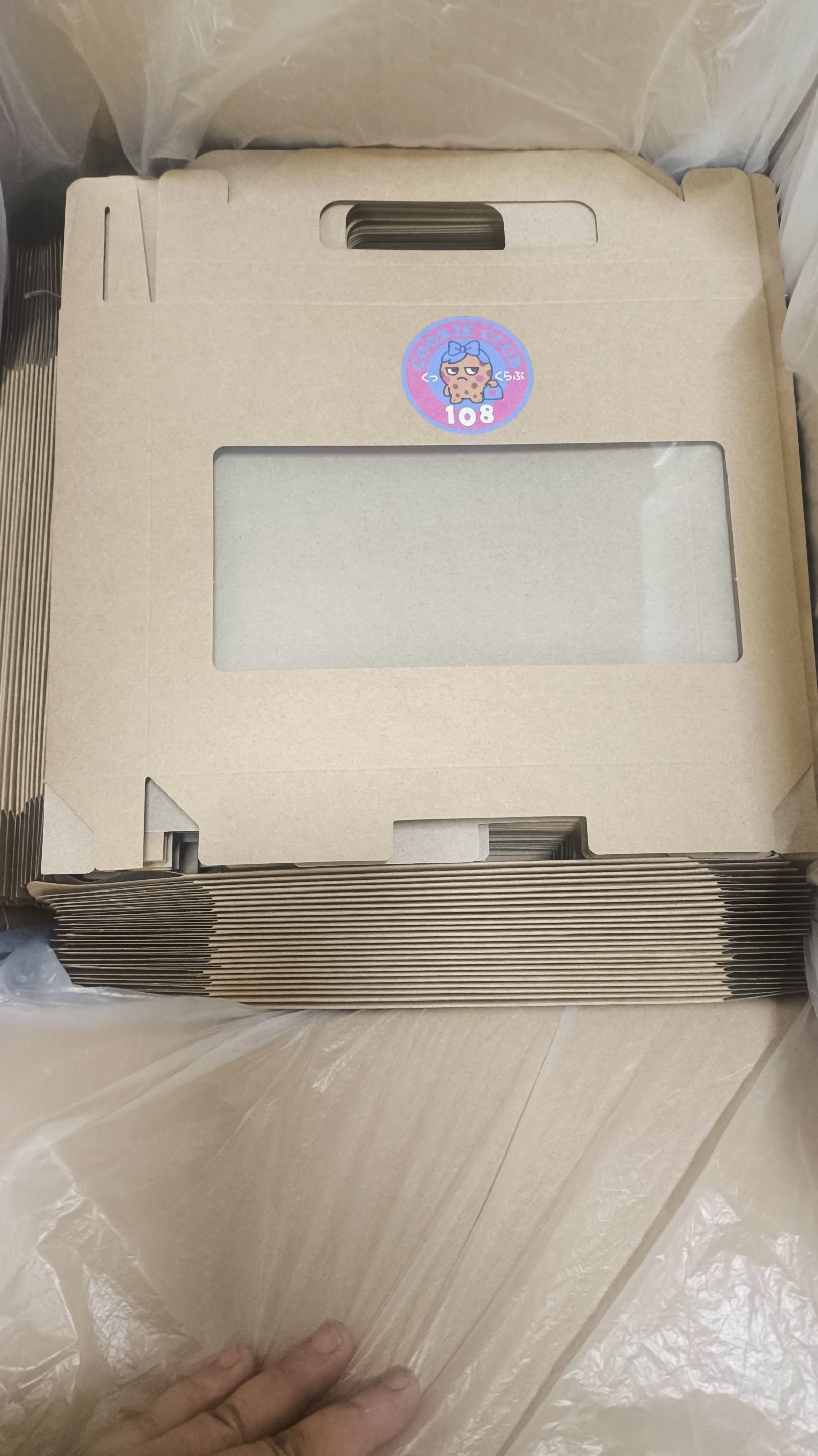 Flat stacked kraft gable cookie boxes, bulk flat packing for wholesale shipping.jpg