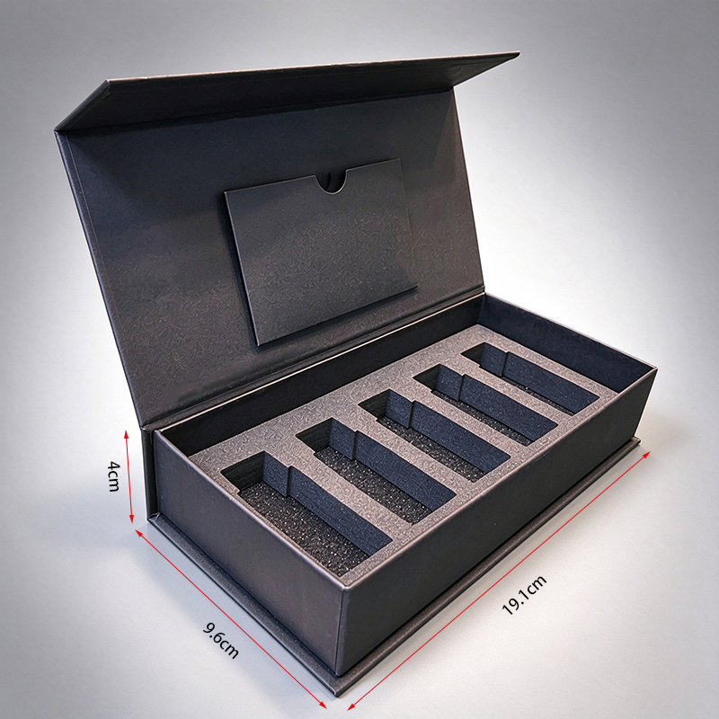 Custom Logo Black Rigid Flip Essential Oil Gift Box, 5 Bottles Foam Insert Packaging Box, Customizable Aromatherapy Paper Box Wholesale