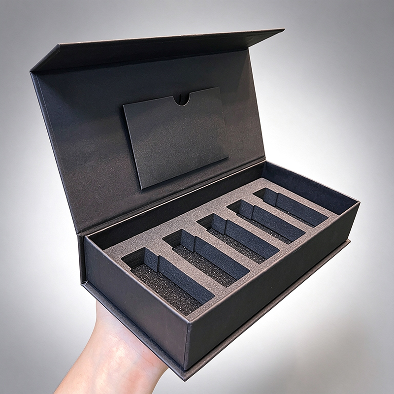 Custom Logo Black Rigid Flip Essential Oil Gift Box, 5 Bottles Foam Insert Packaging Box, Customizable Aromatherapy Paper Box Wholesale