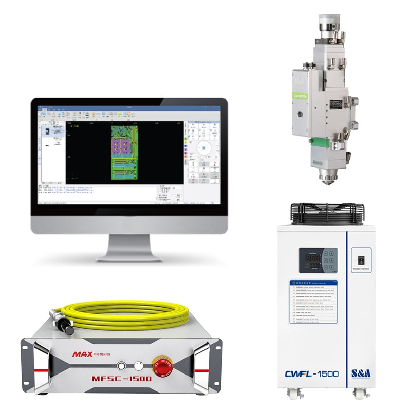 Raytools Laser Head Controller Laser Source 1.5KW TEYU Chiller 4 In1 Combined Set for Laser Cutting Machine