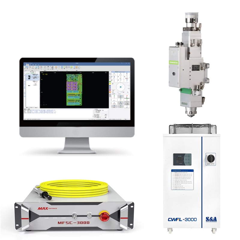 Raytools Laser Head Controller Laser Source 3KW TEYU Chiller 4 In1 Combined Set for Laser Cutting Machine
