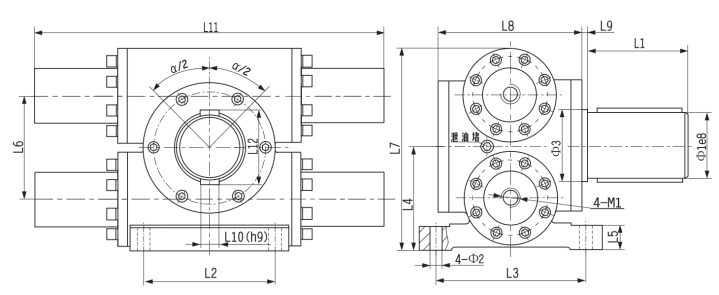 Gear and rack swing hydraulic cylinder details
