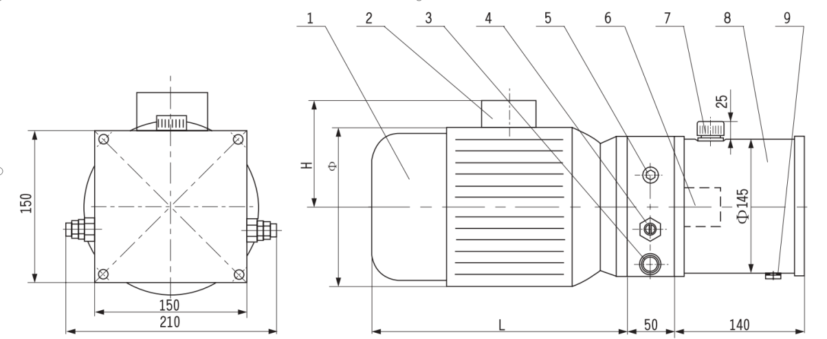 Gear and rack swing hydraulic cylinder details