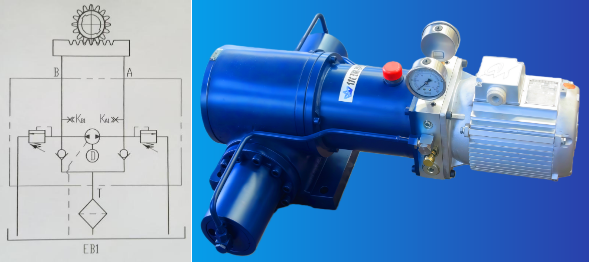 Gear and rack swing hydraulic cylinder details