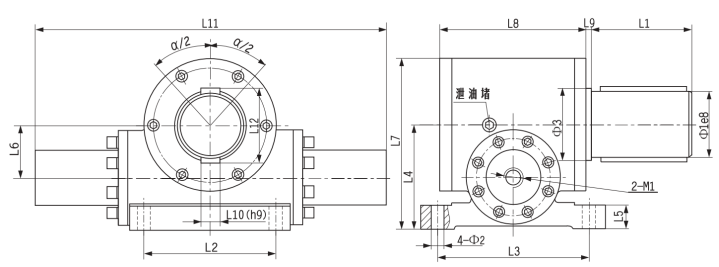 Gear and rack swing hydraulic cylinder details