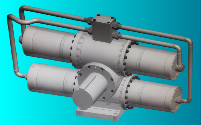 Gear and rack swing hydraulic cylinder details
