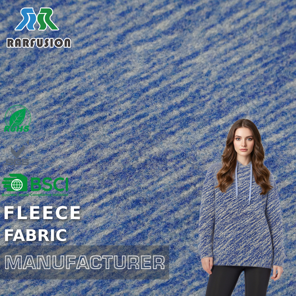 Textured Blue Heather Cationic Marled Diagonal Polar Fleece Fabric for Hoodie Casual Loungewear Street Outfits