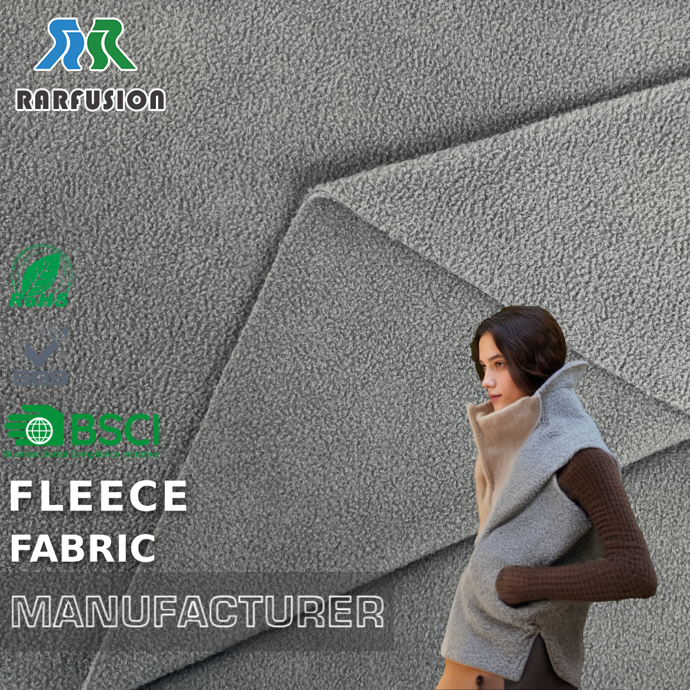 Pillingresistenter, wärmender, wenig elastischer, zweifach gebürsteter Polarfleece-Stoff aus 100 % Polyester in Heathergrau für Westen, Jacken und Hoodies