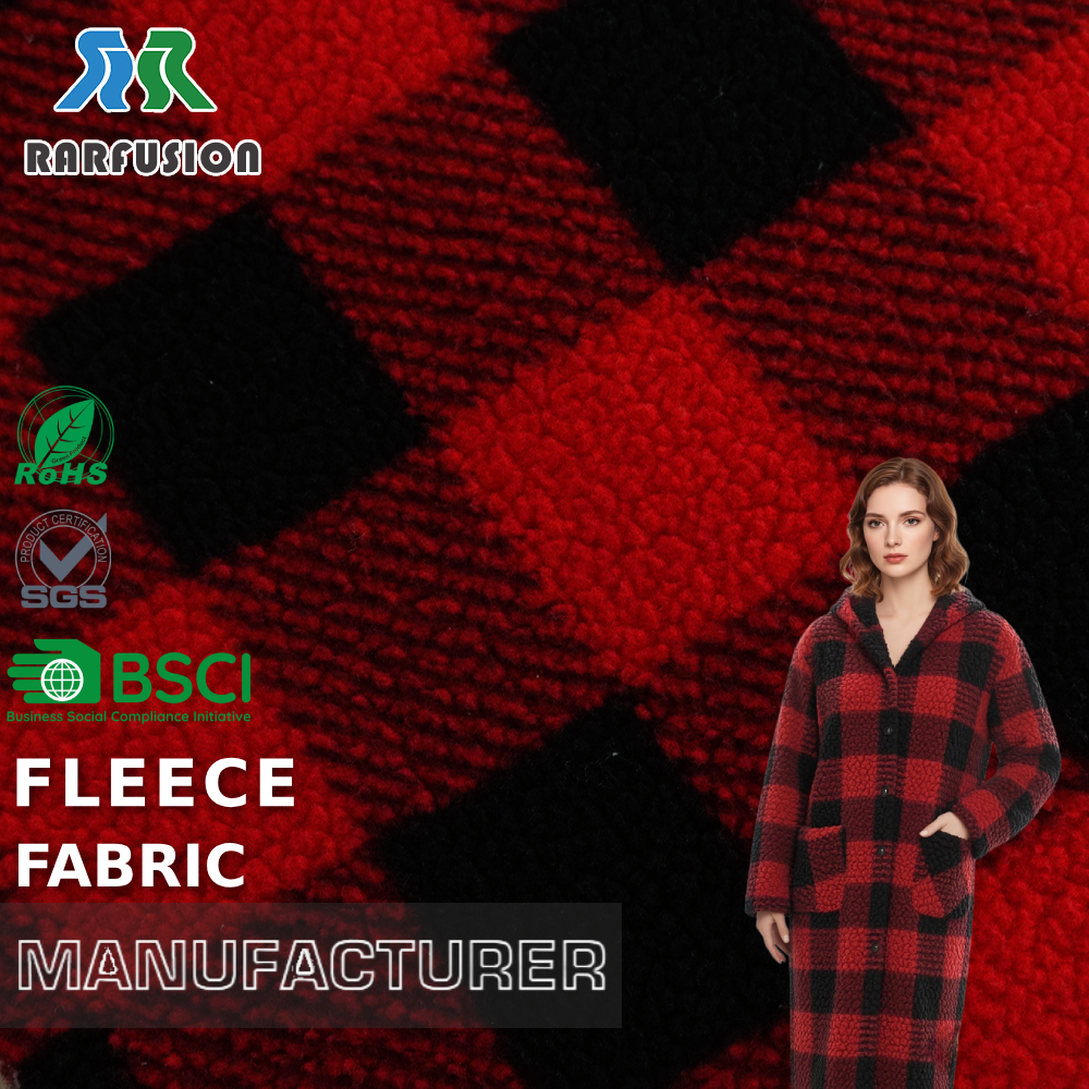 New Trend Plush Warm Red and Black Buffalo Plaid Shu Velveteen Fleece Fabric for Pajamas Sleepwear Blankets